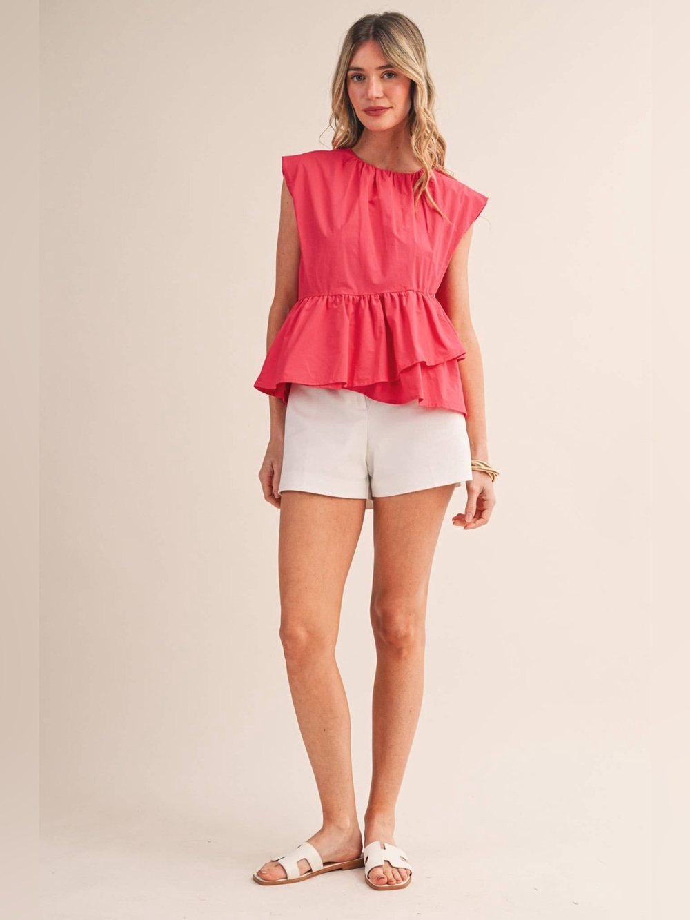 &MERCI TEABERRY RUFFLED PEPLUM HEM TOP
